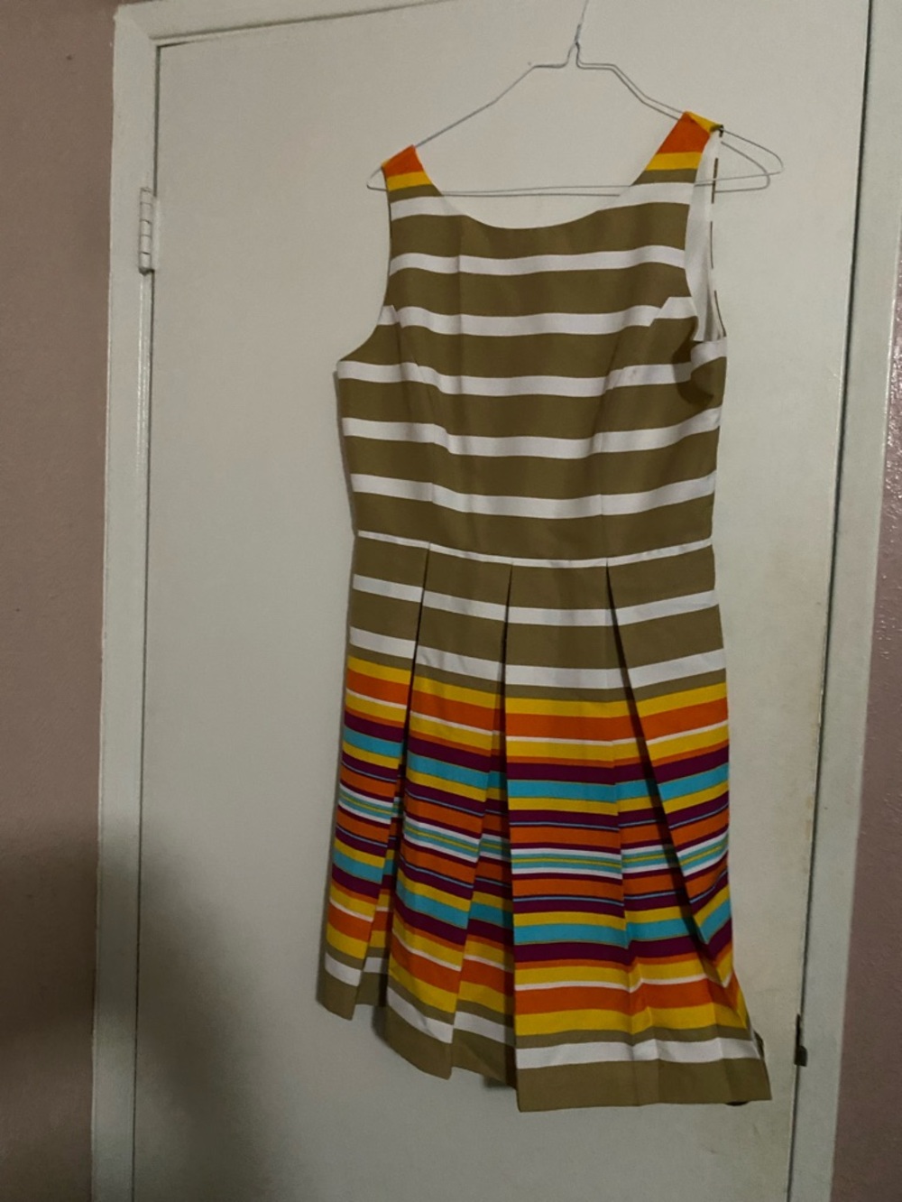 Striped Sleeveless A-Line Dress with Colorful Hem